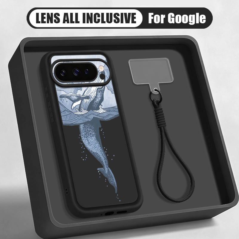 Google Pixel 9 Pro - جراب هاتف سيليكون ناعم بتصميم حوت